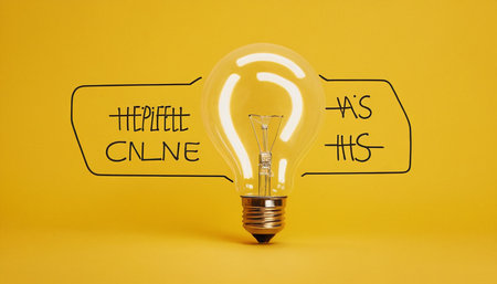 Glowing light bulb on yellow background with conceptual text. 3D rendering.の素材