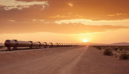 Oil tanks in the desert at sunset. Oil and gas industry.の素材