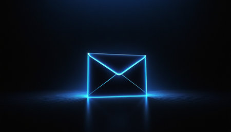 Illuminated email symbol on dark background. 3D Renderingの素材
