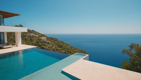 Luxury villa with swimming pool, view from the terraceの素材