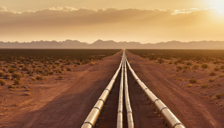 Pipeline in the desert of Namibia at sunset, Africaの素材