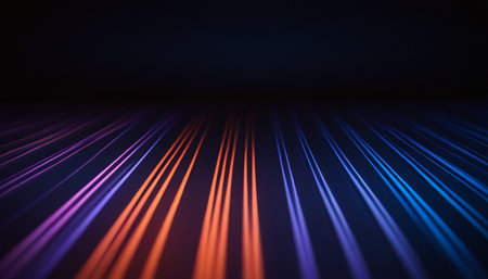 abstract lines background with blue and purple light rays, 3d render illustrationの素材