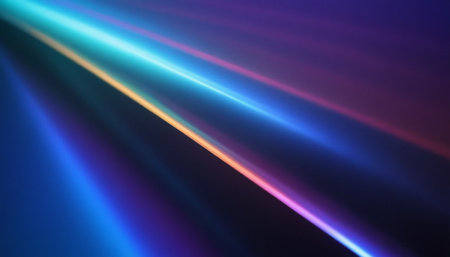 abstract background with blue and purple light rays on black background.の素材