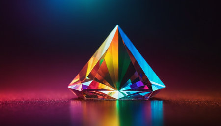 Colorful diamond on a black background with a low key effect.の素材