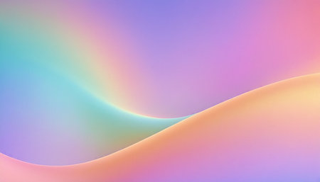 abstract background with smooth wavy lines in pastel rainbow colorsの素材