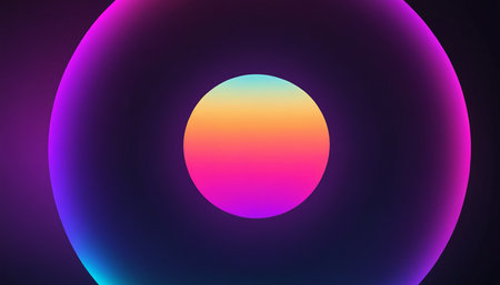 Neon circles abstract background, shiny light effects template, vector illustrationの素材