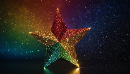 Colorful christmas star on a dark background. 3d renderingの素材