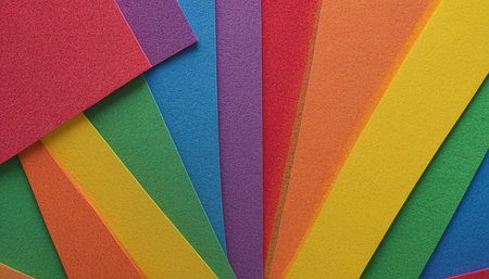 colorful background made of colored paper sheets, closeup of photoの素材