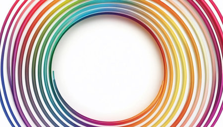 Colorful rainbow spiral on white background with copy space. 3D renderingの素材