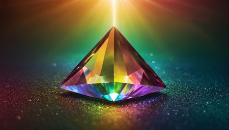 Colorful diamond on glittering background. 3d render illustration.の素材
