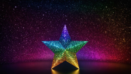 Star on colorful background. 3D rendering. Neon light effect.の素材