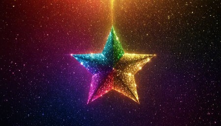 Christmas star on starry sky. 3d illustration. Christmas background.の素材