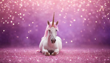 Unicorn unicorn on glitter bokeh background. Magic fantasy animal.の素材