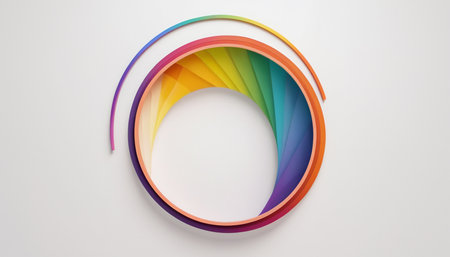 3d rendering of a rainbow colored shutter on a white background.の素材