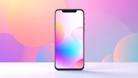 Smartphone mockup with abstract colorful background. 3D rendering.の素材