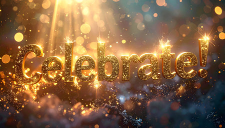Celebration background with golden text - Celebrate. 3D renderingの素材