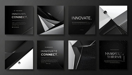 Set of black brochure, poster templates in abstract style. Beautiful design and layoutの素材