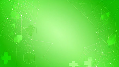 Abstract green background with connected lines and dots. Vector Illustration.の素材