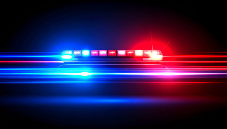 Illustration of a speedometer on a dark background with blue and red lightsの素材