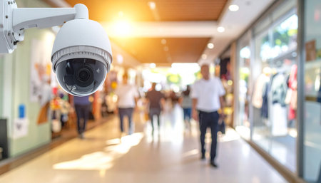 CCTV security camera or surveillance system in shopping mall or department store.の素材