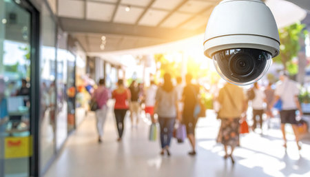 CCTV security camera or surveillance system in shopping mall or department store.の素材