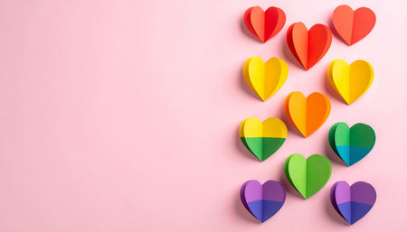 Paper hearts on pink background, top view with space for text. LGBT conceptの素材