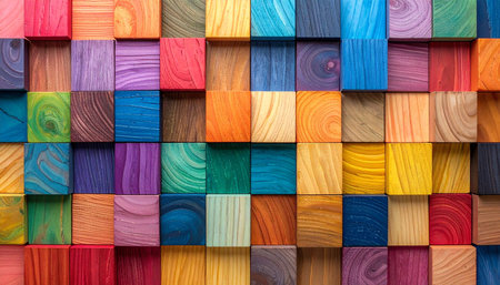 Colorful wooden background. Multicolored wood texture. Top view.の素材