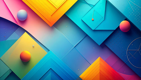 abstract colorful background with geometric shapes and lines, 3d illustrationの素材