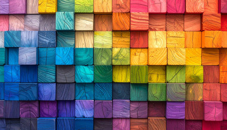 Colorful wooden wall background and texture. Multicolored wooden background.の素材
