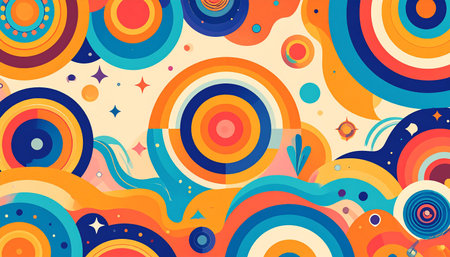 Seamless pattern with abstract circles in retro style. Vector illustrationの素材