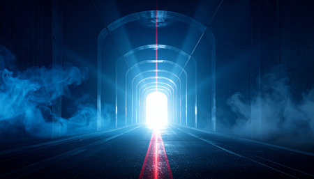 Futuristic tunnel with light and dark background. 3D renderingの素材