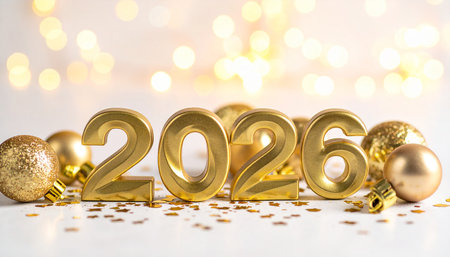 Happy New Year 2020. Golden numbers 2020 on bokeh backgroundの素材