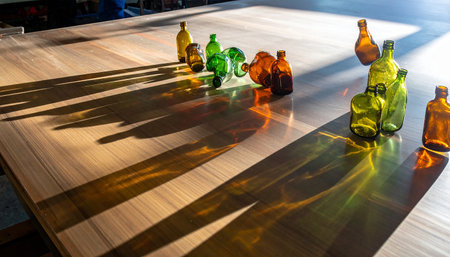 Beautiful sunset over the sea with fishing boats in the foreground.の素材