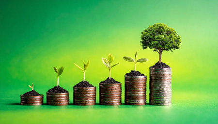 Tree growing from pile of coins. Business finance and investment concept.の素材