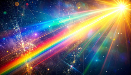 Colorful rays of light on a dark background. Disco lights.の素材