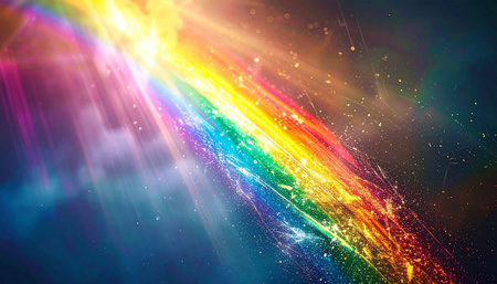abstract rainbow background with lens flare and bokeh effect.の素材