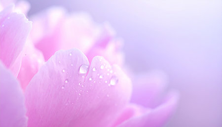 pink peony flower with water drops on petals close upの素材