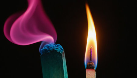 Burning matchstick on a black background close-up macro photographyの素材