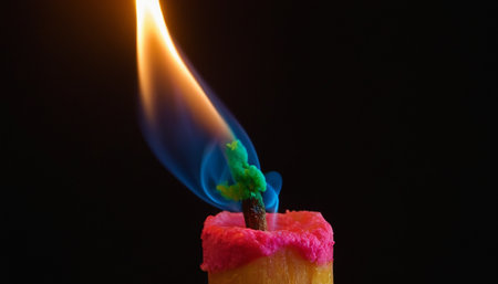 Burning candle on a black background, close-up, macroの素材
