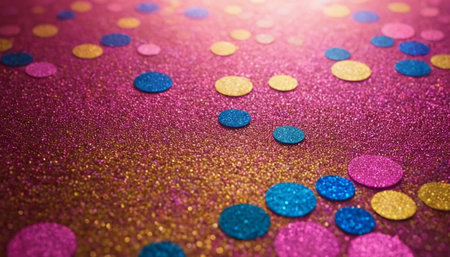 Colorful confetti glitter on a pink background. Abstract background.の素材