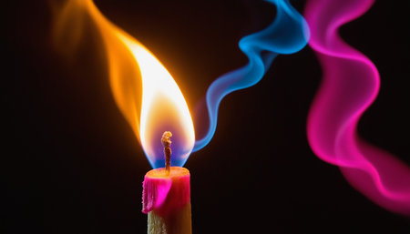 Burning candle on a black background, close-up, macroの素材