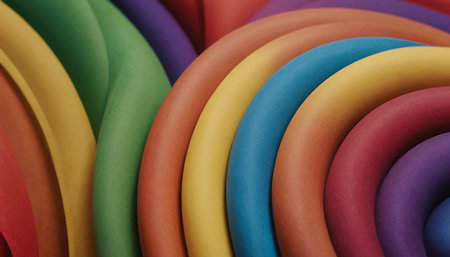 Colorful curved ribbons as a background, closeup of photoの素材