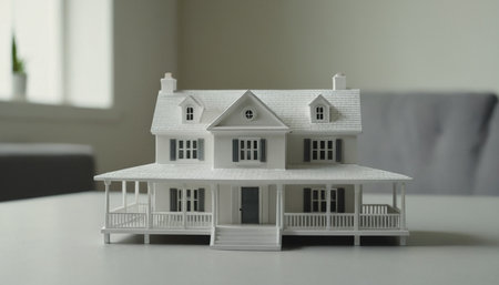 Model of a house on the table. Real estate concept. 3d renderingの素材