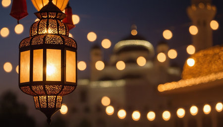 Lanterns in front of the mosque for Ramadan Kareemの素材