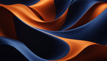Abstract 3d rendering of wavy blue and orange satin fabricの素材