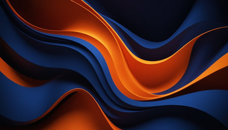 3d rendering of abstract wavy surface with orange and blue colorsの素材