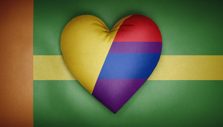 Heart shaped flag of Mauritius against digitally generated Mauritius national flagの素材