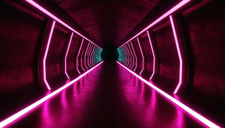 3d render, abstract background with neon light, tunnel, corridorの素材