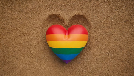 Heart shaped LGBT flag in the sand as a symbol of love.の素材