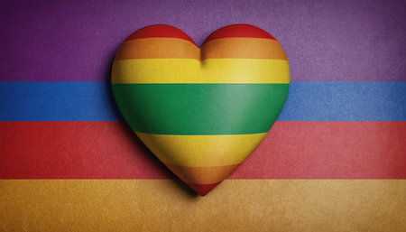 Heart with LGBT flag on the background of the LGBT flag. Concept of sexual minorities, gays and lesbians.の素材